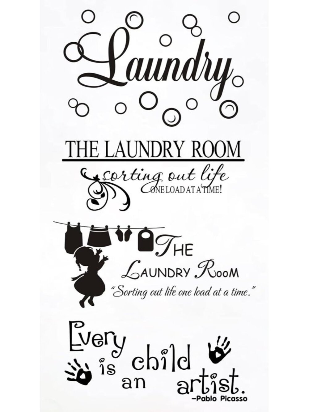 4PCS Laundry Room Decals Vinyl Art Lettering Decals for Walls Peel and Stick Lau